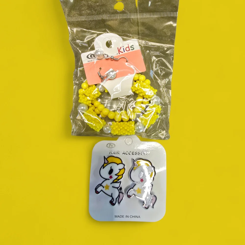 Yellow Beaded Kids Accessory set